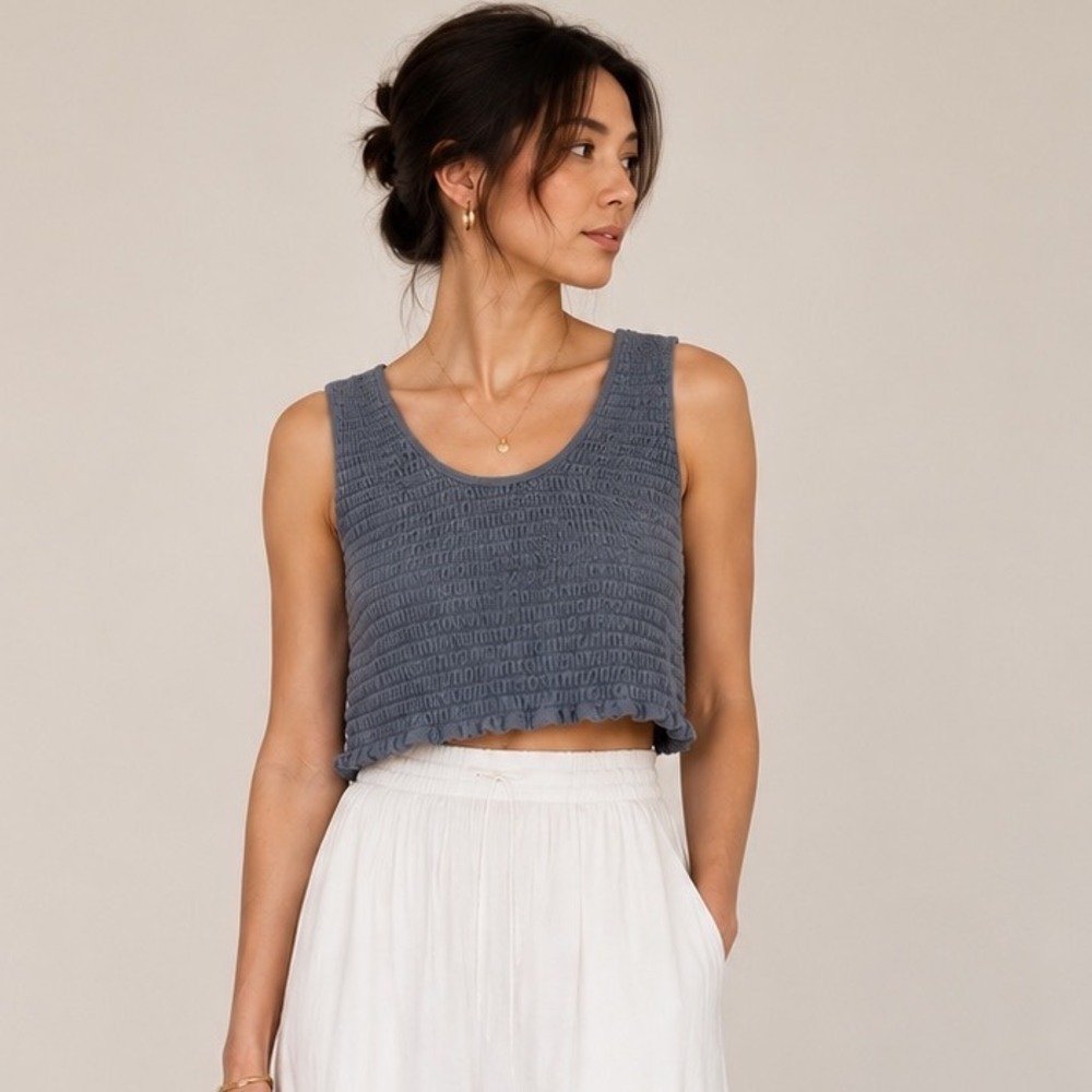 Aritzia Wilfred Free Blue Smocked Crop Tank Top XS